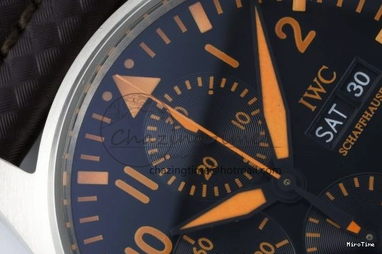 MIROTIME 0503 Pilot Chrono SS AZF 1:1 Best Edition Black Dial Orange Markers on Brown Leather Strap A EasyCare 7065